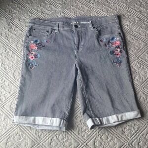 Christopher & Banks Womens‎ Striped Bermuda Floral Embroidered Shorts Size 10